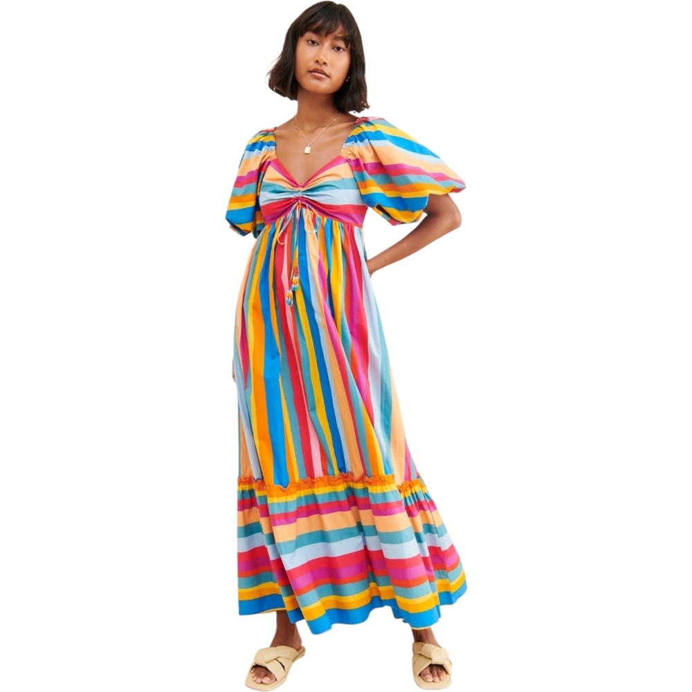 Farm Rio Rainbow Stripe Midi Dress